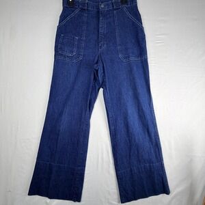 Vintage Mushroom High Waisted Wide Leg Denim Jeans Dark Wash Patch Pockets 13/14
